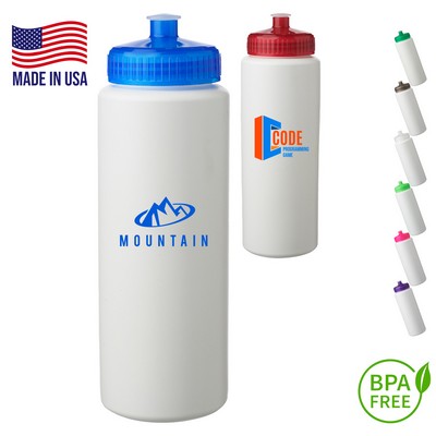 32 oz. HDPE Plastic Sports Bottles w/ Push Pull Lid